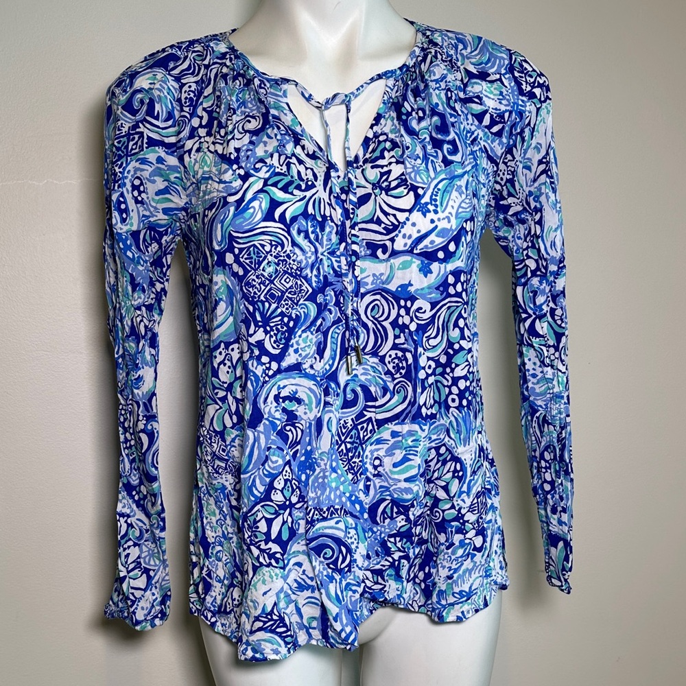 Blue Patterned Women's Top